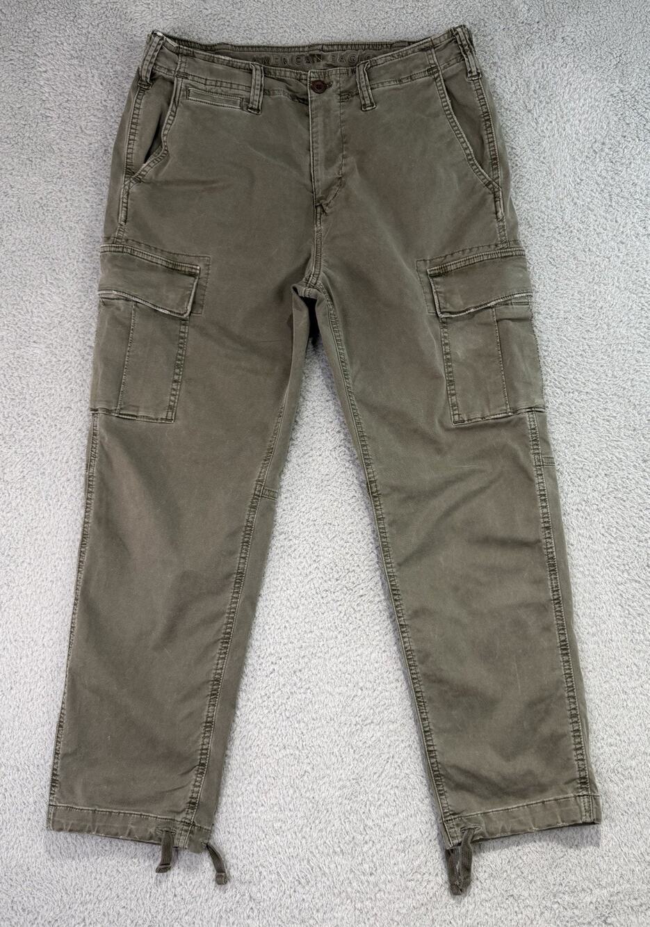 American Eagle Cargo Pants Mens 32x26 Olive Slim Lived-In Flex Comfort Casual